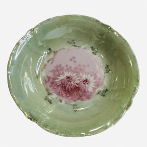 Vintage Thomas Sevres Bavaria 6 in Plate Bowl Green Pink Floral Design RARE